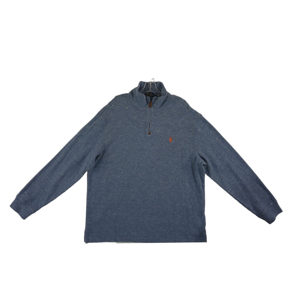 Polo Ralph Lauren 100% Cotton Quarter Zip Sweater Men's Size XL Heathered Blue